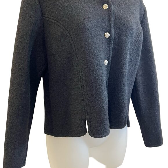 Moffat Woolens Black Wool Cardigan Silver Buttons Size 14 - Picture 3 of 10